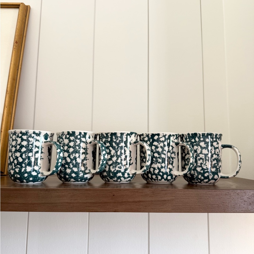 Set of 5 Folk Craft Moose Country by Tienshan Ceramic Coffee Mugs Tea Mugs 12oz